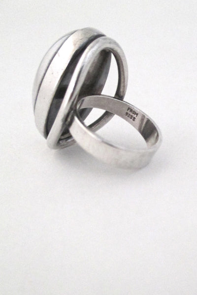 detail N E From Denmark vintage mid century modernist extra large silver cabochon ring
