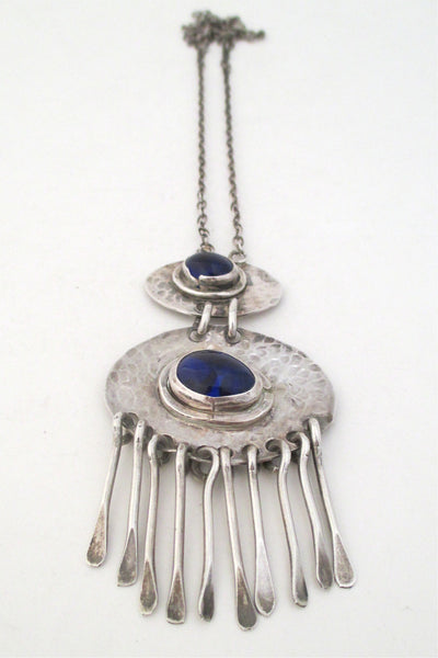 Rafael Alfandary Canada vintage sterling silver double fringe necklace with cobalt cabochons