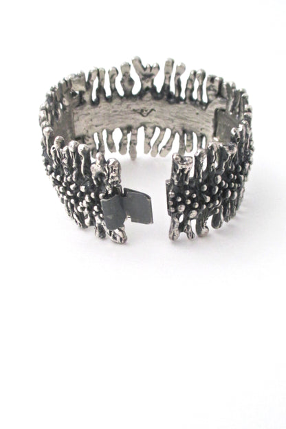closure Guy Vidal Canada vintage brutalist pewter wide hinged bracelet