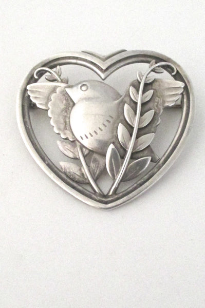top Georg Jensen Denmark vintage sterling silver bird heart brooch # 239 by Arno Malinowski