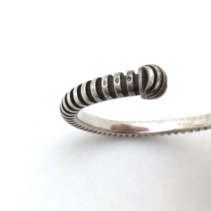 vintage heavy silver ridged cuff bracelet ~ France