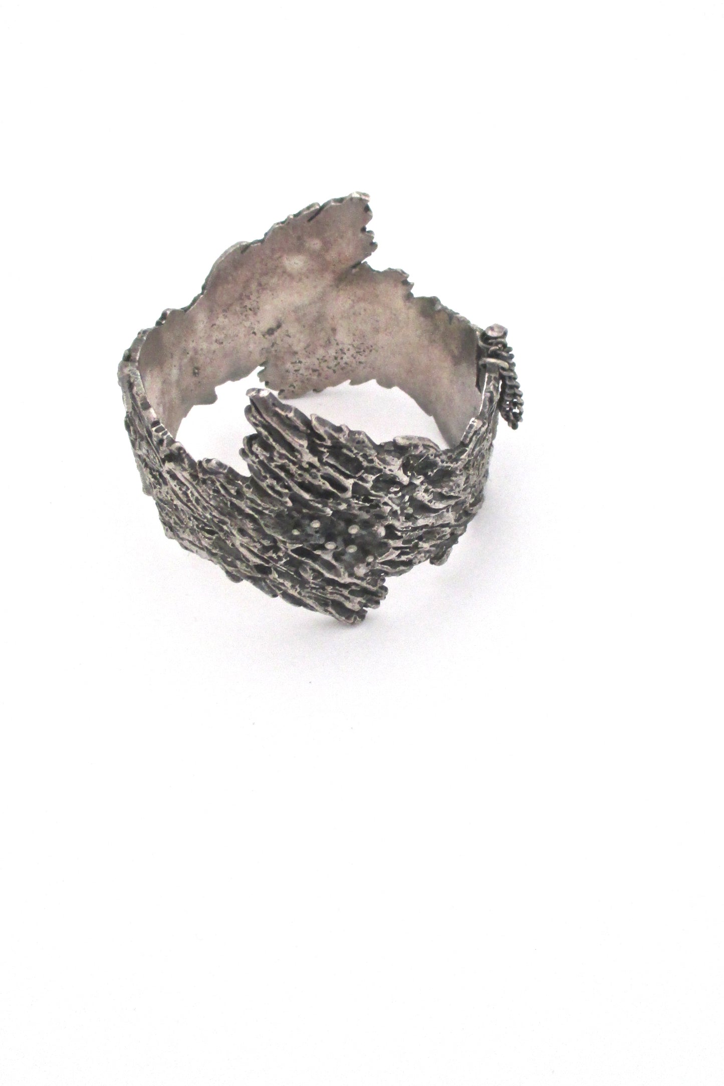Guy Vidal brutalist pewter 'bark' hinged bracelet