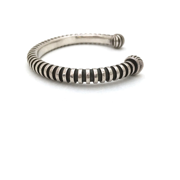 profile vintage heavy silver ridged studio made cuff bracelet France mid century Modernist design jewelry