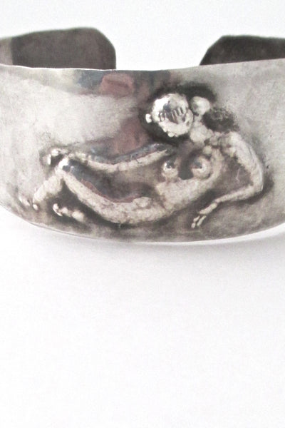 detail vintage hammered silver sculptural nude repousse cuff bracelet