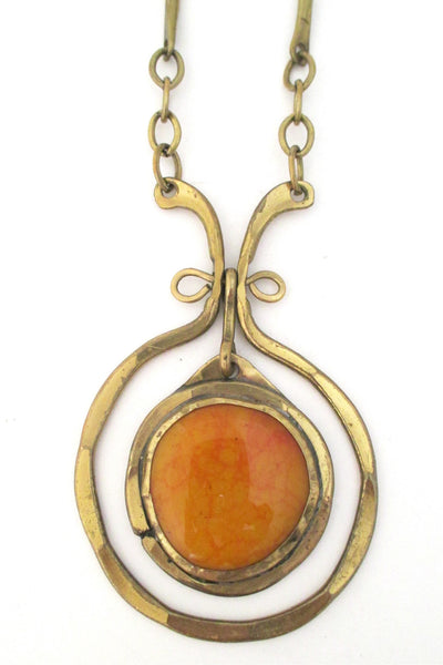 Rafael Alfandary Canada vintage brass and orange swirl glass kinetic necklace