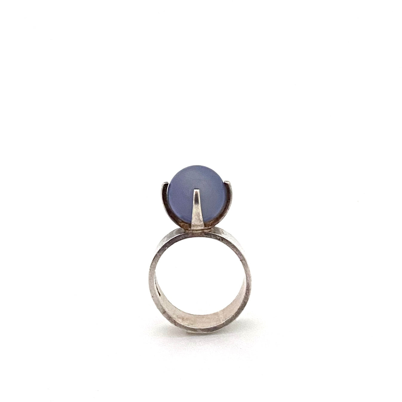 profile Elis Kauppi Kupittaan Kulta Finland vintage silver chalcedony rolling sphere ring Scandinavian Modernist jewelry design