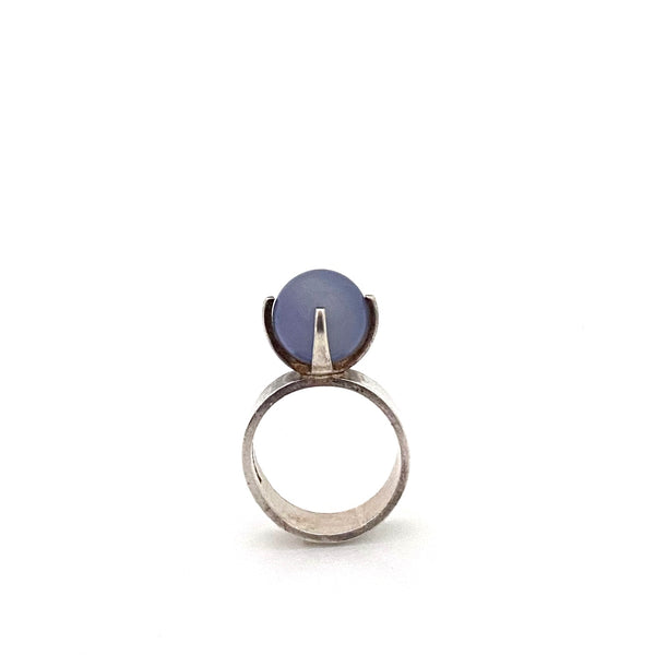 profile Elis Kauppi Kupittaan Kulta Finland vintage silver chalcedony rolling sphere ring Scandinavian Modernist jewelry design