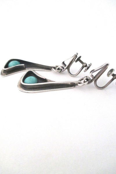 detail Henry Steig American Modernist rare silver and amazonite drop earrings