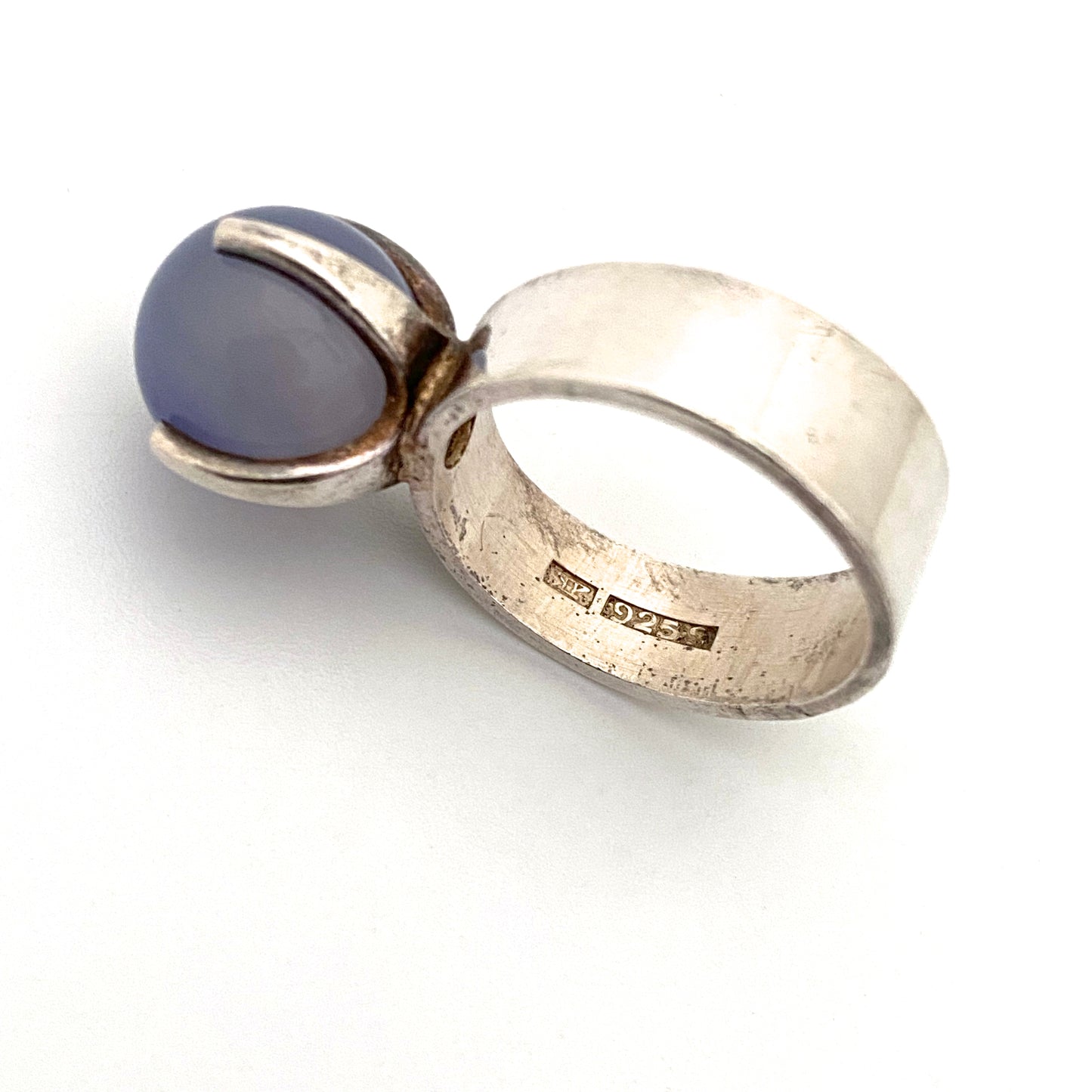 Elis Kauppi silver & chalcedony rolling sphere ring