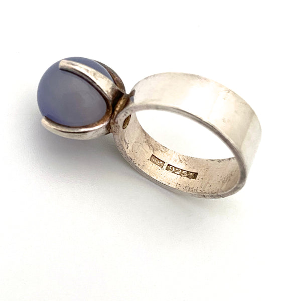 Elis Kauppi silver & chalcedony rolling sphere ring