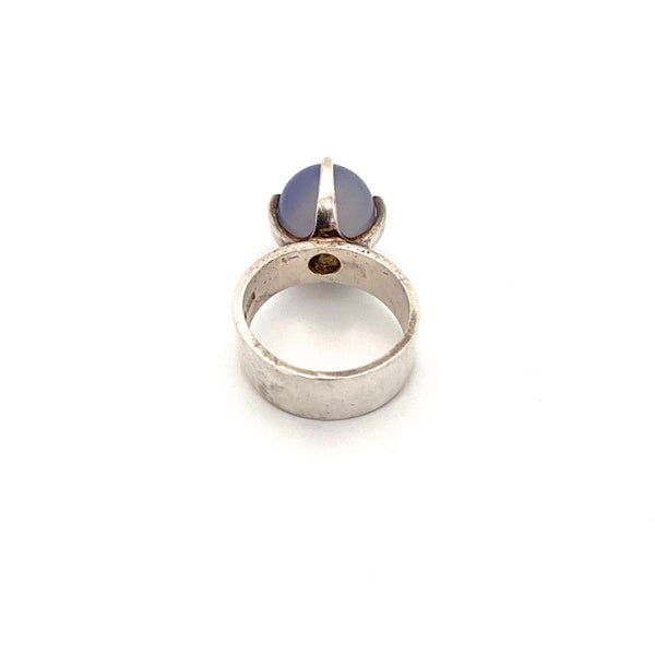 Elis Kauppi silver & chalcedony rolling sphere ring