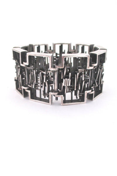profile Hans Gehrig Canada vintage heavy silver mid century modernist panel link bracelet