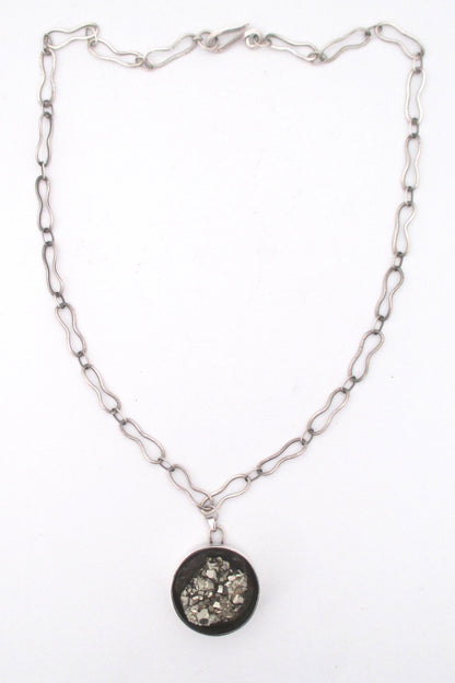 pyrite and silver studio made pendant necklace