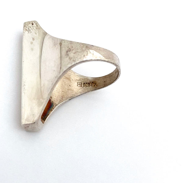 Henning Ulrichsen vintage silver long Modernist ring