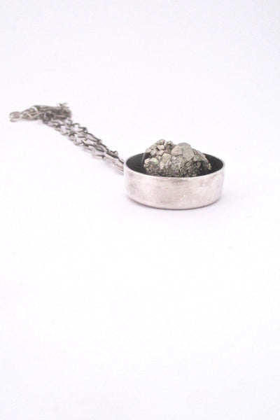 detail pyrite and silver vintage brutalist large pendant necklace studio made