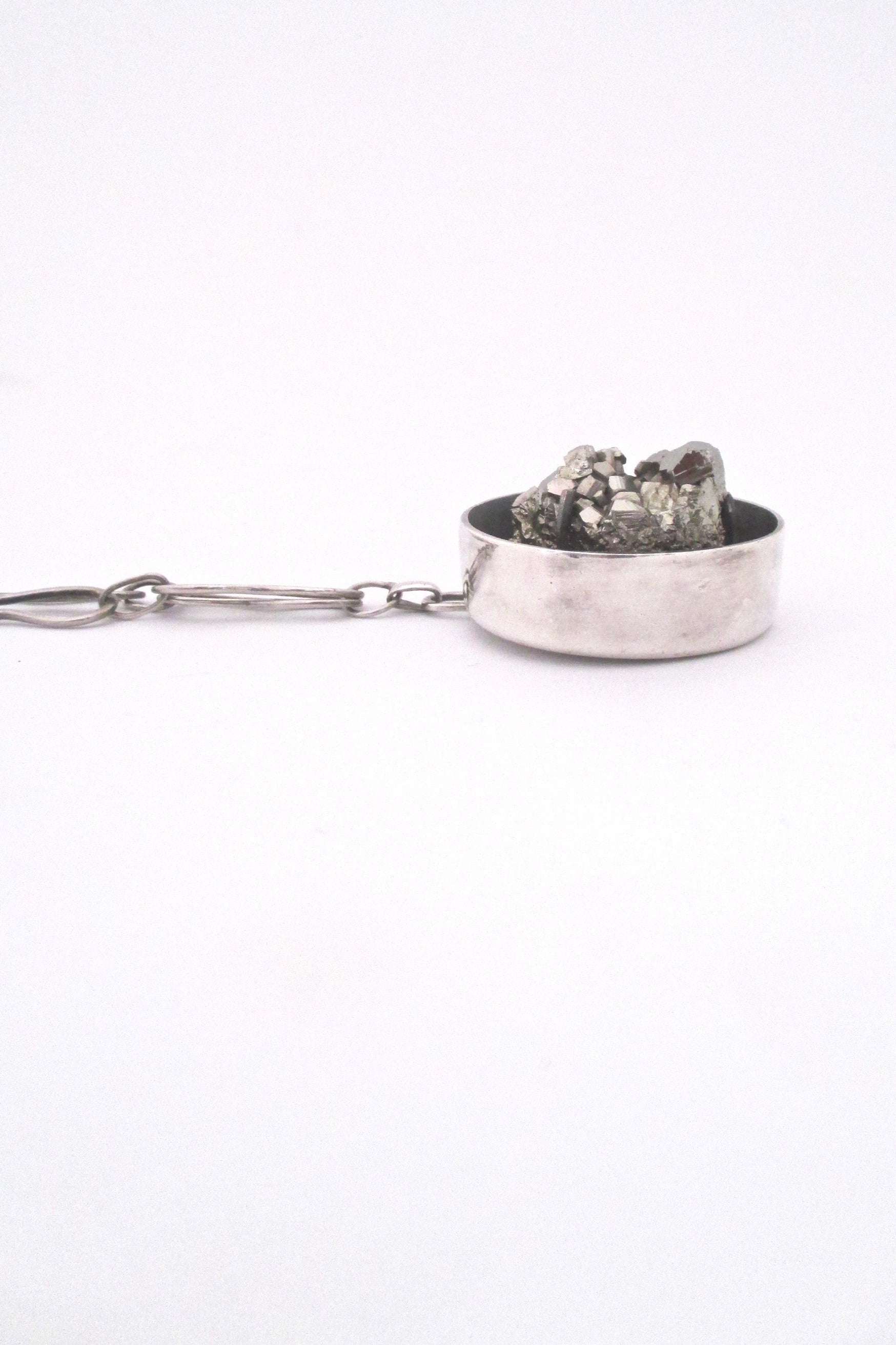 profile pyrite and silver vintage brutalist large pendant necklace studio made