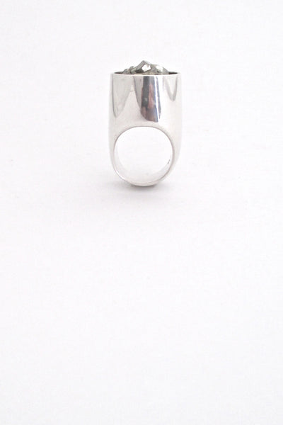 profile vintage silver and natural pyrite massive brutalist ring circa 1970s