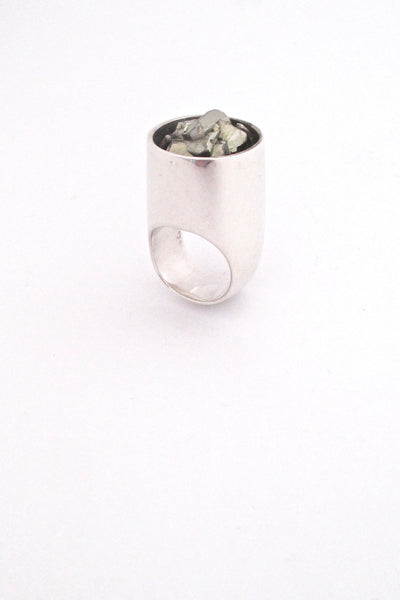 detail vintage silver and natural pyrite massive brutalist ring circa 1970s