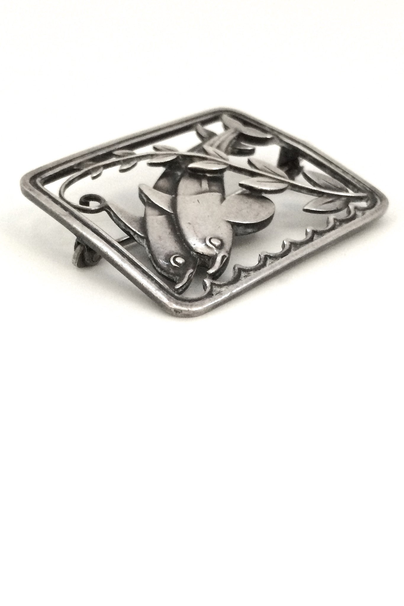 detail Georg Jensen Denmark vintage sterling silver dolphins brooch 251 by Arno Malinowski