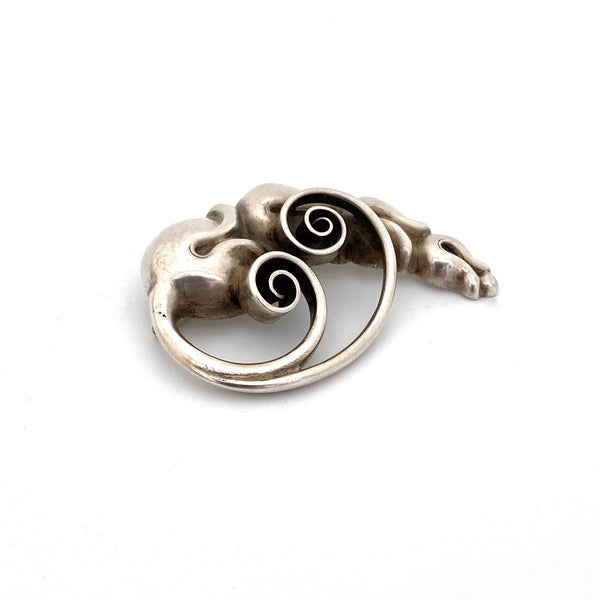 detail Carl Poul Petersen Canada vintage silver styled floral brooch 