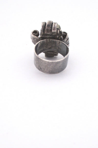 pyrite cube brutalist silver ring