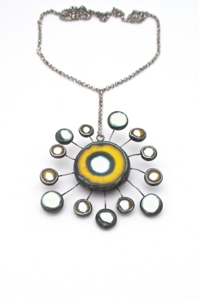 detail glazed ceramic atomic starburst pendant necklace mid century modernist design