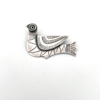 Jack Leyland stylized silver bird brooch ~ nicely detailed