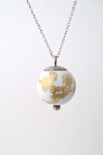 detail Porsgrund Norway vintage modernist porcelain pendant necklace by Anne Marie Odegaard