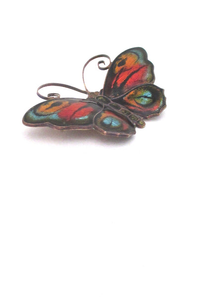 profile David-Andersen Norway vintage silver enamel large multi color butterfly brooch