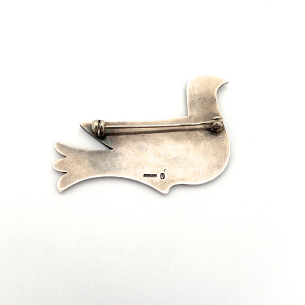 Jack Leyland stylized silver bird brooch ~ nicely detailed
