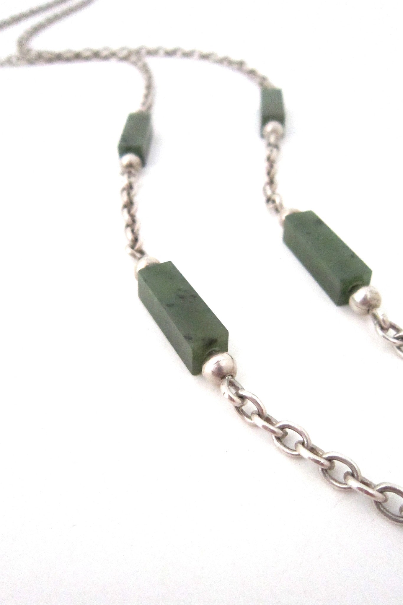 NE From Denmark vintage silver and jade heavy link chain necklace