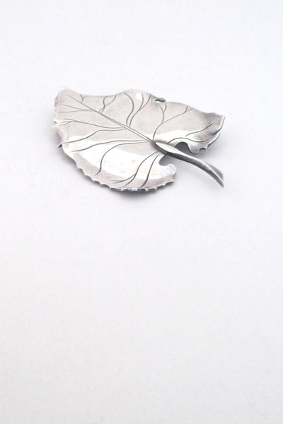 detail Anton Michelsen Denmark vintage silver curved naturalistic leaf brooch by Gertrud Engel