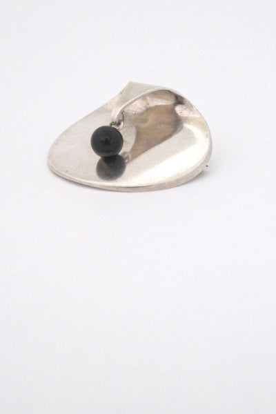 detail Georg Jensen vintage silver onyx Scandinavian Modern kinetic brooch # 336 by Nanna Ditzel