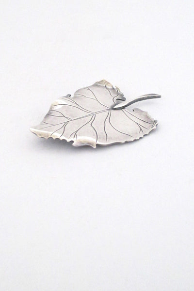 profile Anton Michelsen Denmark vintage silver curved naturalistic leaf brooch by Gertrud Engel