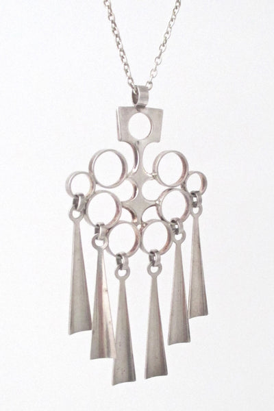 detail David Andersen Norway long Scandinavian modernist kinetic silver fringe pendant necklace