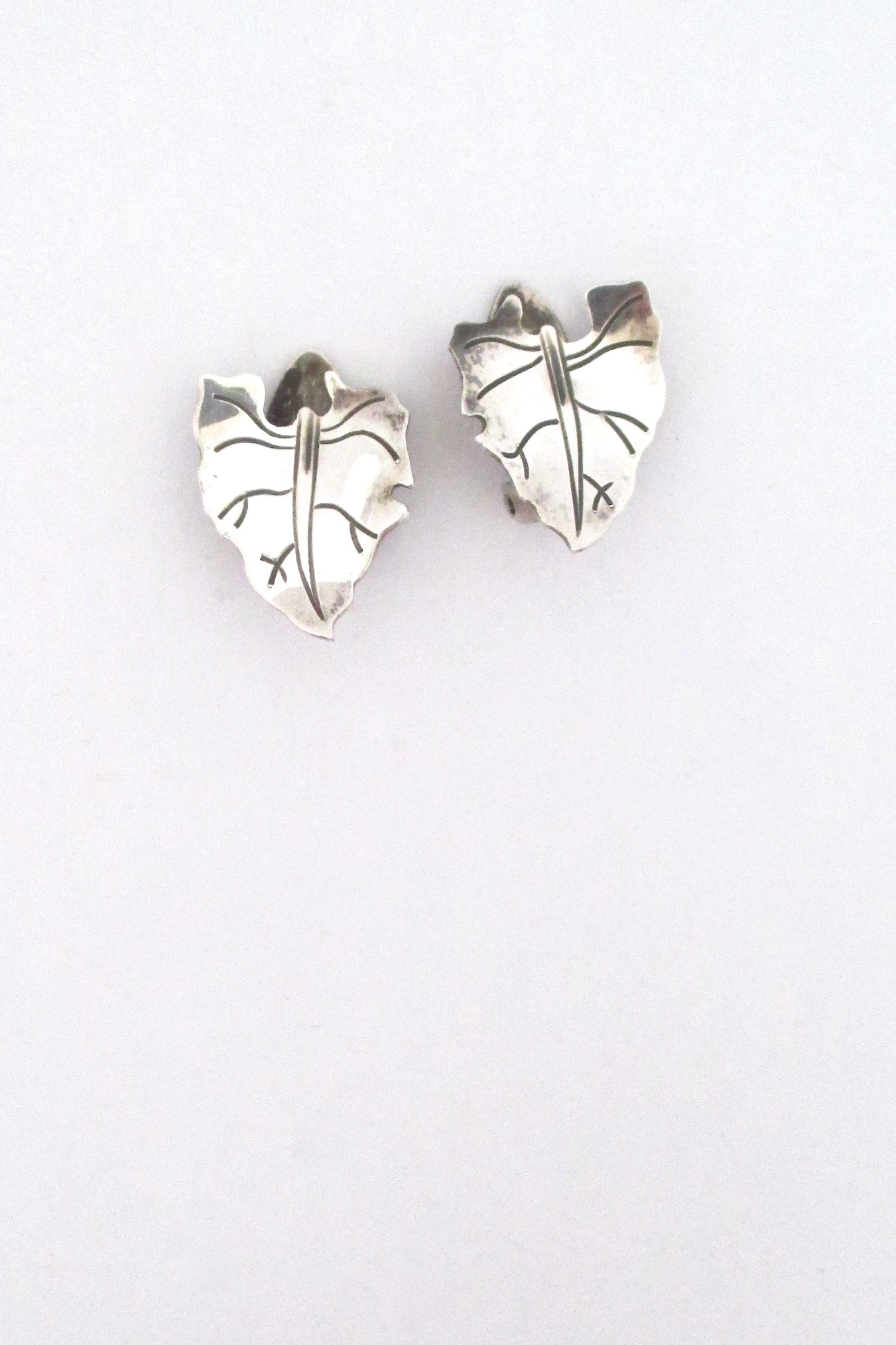 Anton Michelsen Denmark vintage silver naturalistic leaf ear clips by Gertrud Engel