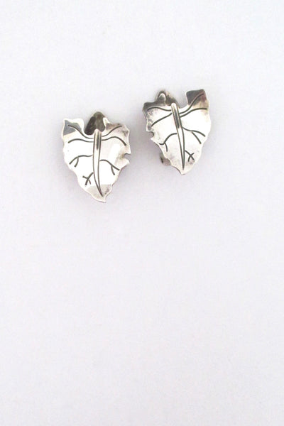 Anton Michelsen Denmark vintage silver naturalistic leaf ear clips by Gertrud Engel