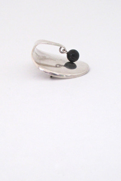 profile Georg Jensen vintage silver onyx Scandinavian Modern kinetic brooch # 336 by Nanna Ditzel