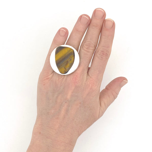 scale Uni David-Andersen Norway extra large vintage silver tiger eye ring Marianne Berg Scandinavian Modernist jewelry design
