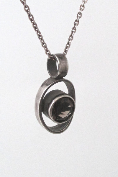 detail Elis Kauppi for Kupittaan Kulta Finland vintage silver smoky quartz pendant necklace
