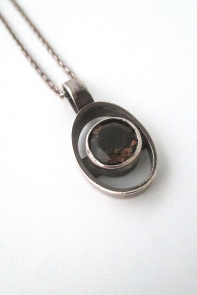 Elis Kauppi for Kupittaan Kulta Finland vintage silver smoky quartz pendant necklace