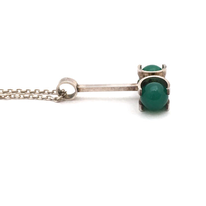 profile Elis Kauppi Kupittaan Kulta Finland vintage silver chrysoprase two spheres pendant necklace Scandinavian Modernist jewelry design