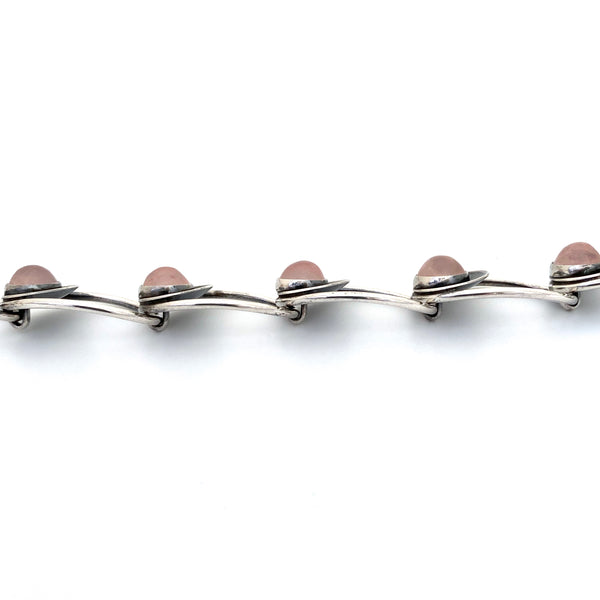 profile Niels Erik N E From Denmark vintage silver rose quartz link bracelet Scandinavian Modernist jewelry design