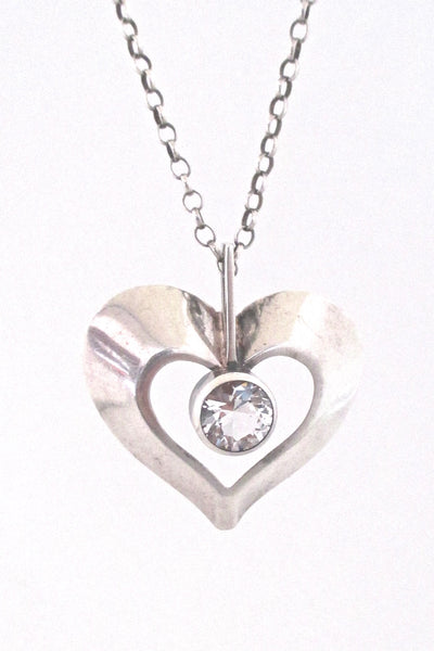 detail Finnish vintage silver rock crystal Scandinavian Modernist heart pendant necklace