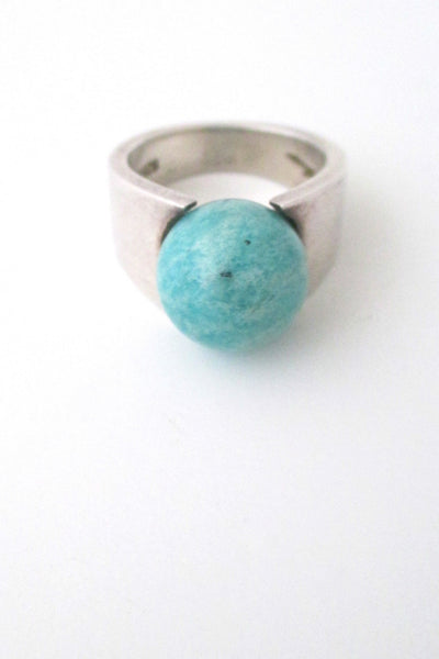 front Hans Hansen Denmark vintage modernist sterling silver and amazonite ring