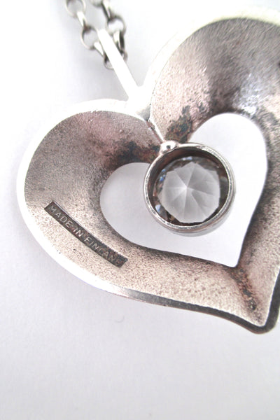 Finnish silver & rock crystal heart pendant - 1974