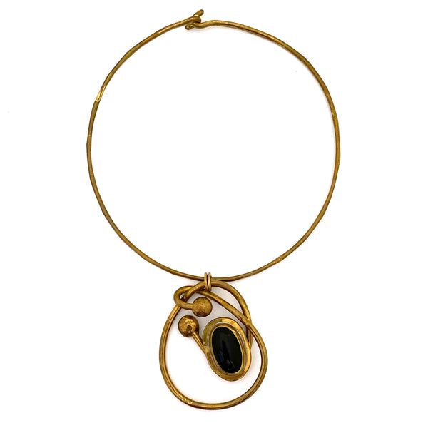 Rafael Canada brass & black glass choker necklace ~ unusual pendant