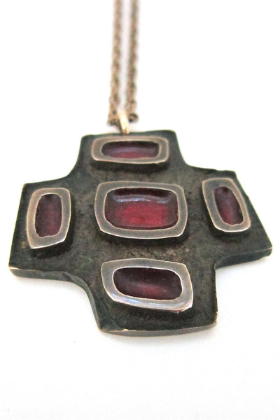 Bernard Chaudron Canada vintage bronze & red enamel necklace