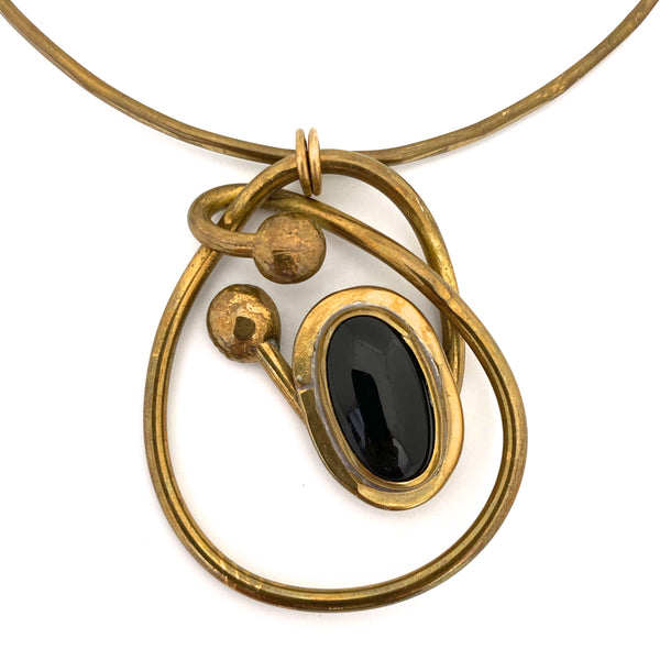 Rafael Canada brass & black glass choker necklace ~ unusual pendant