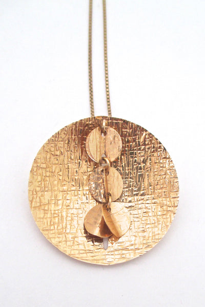 Elis Kauppi large 14k gold kinetic brooch / pendant necklace